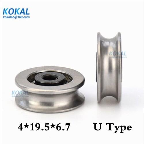[U0419.5-7S]1PCS 440C stainless steel bearing roller wheel outer diameter 19.5mm u groove tracking wire bearing pulley 0419UU