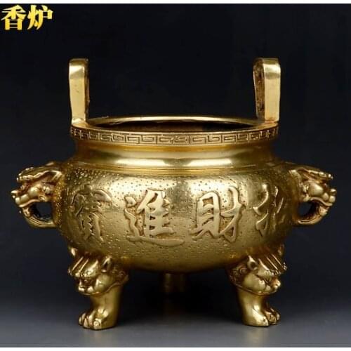 Office home Home Decor Decoration -- Buddhism Talisman Money Drawing incense burner bronze statue