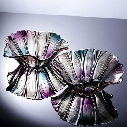 Nordic Art Stained Glass Living Room Dining Table Trumpet Fruit Plate Home Crystal Snack Dessert Fruit Bucket Dried Fruit Plate