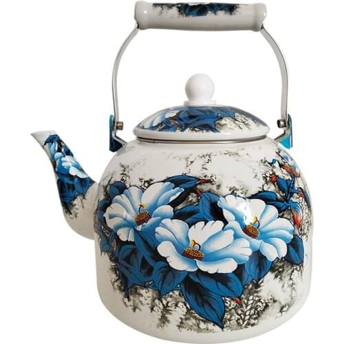 5L Large Capacity Enamel Kettle Tea Set Wine Set Coffee Pot Induction Cooker Household Blue Flowers Cold Kettle Milk Pot