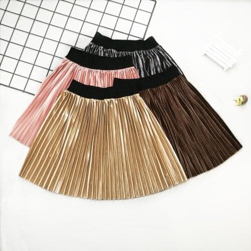 New velvet pleated skirt knee long girls skirt summer winter casual smooth skirt girl tutu high waist elastic pleated skirt