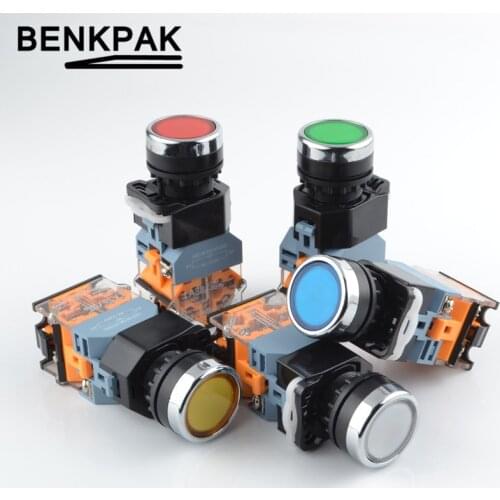 1PCS Push Button Switch with Light Momentary 22mm 12V 24V 220V 380V LED Indicators