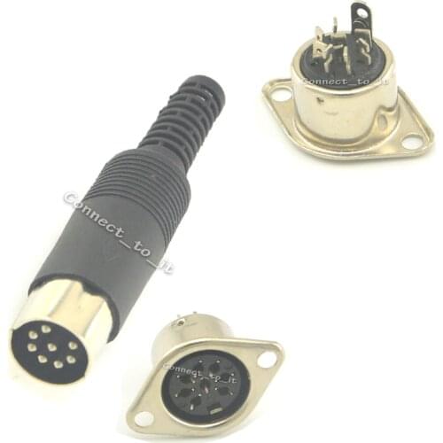 10 Pieces 8 Pin DIN Plug to Female Jack 2 Hole Panel Mount Connector Adapter & DIN Plug Male Connector 8 Pin with Plastic Handle