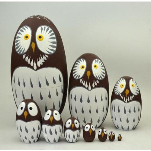 10pcs Russian Nesting Owl Traditional Nesting Babushka Beauty Girl Handmade Hand Painted Wooden Matryoshka Doll Toy Kid Gift