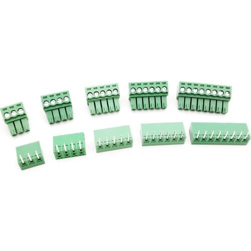 20 Pair 3.5MM PCB Pluggable Terminal Block Connectors 2/3/4/5/6/7/8/9/10P Right Angle KF15EDG-3.5 Copper Green RoHSr