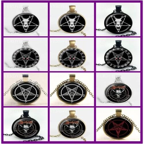 2017 Fashion Inverted Pentagram Goat Head Pendant Necklace Black White Photo Print Glass Cabochon Jewelry Women Gift