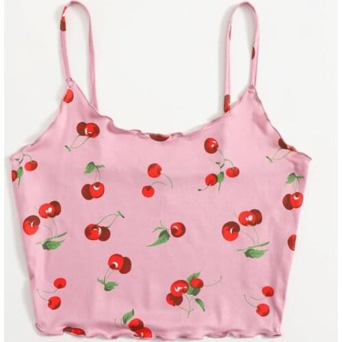 2021 Summer Sexy Fashion Women Clothing Camisole Lady Tops Streetwear Sleeveless Cherries Print Shirt Femme