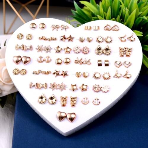 36 Pairs /Lot Earrings Mixed Styles Gold Color Heart Star Stud Earrings Set For Women earrings for Girl Child Jewelry Wholesale