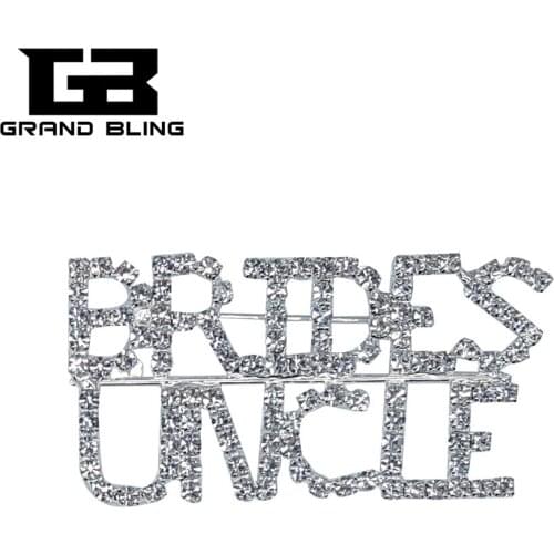 BlingBling Crystal Wedding Theme Accessory "BRIDES UNCLE" Word Brooch Pin for Brides Relative