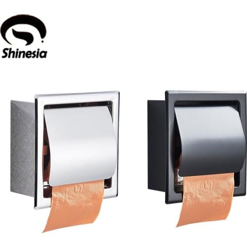 Shinesia Bathroom Toilet Paper Holder Stainless Steel Tissue Holder Rack Chrome Matte Black Waterproof Box Wal Mounted