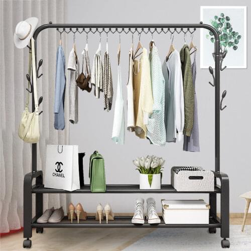 Double Pole Clothes Rack Floor Coat Rack Bedroom Drying Rack Simple Clothes Rail Folding Indoor Balcony Clothes Rack Hanger