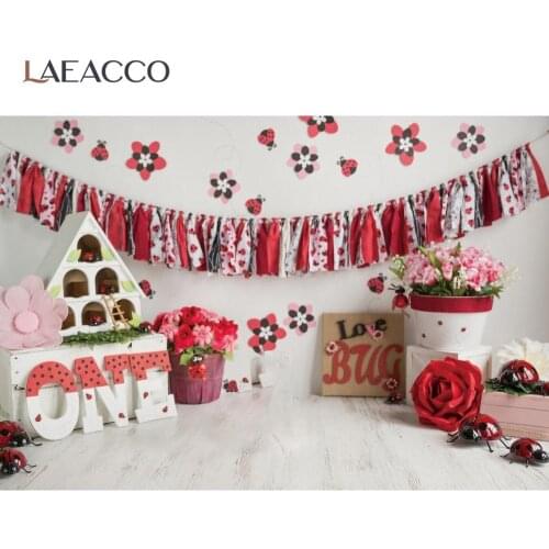 Gray White Backgrounds For Photography Happy 1ST Birthday Party Warm Decor Potted Flowers Flag Child For Digital Photo Backdrops