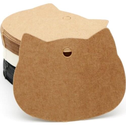 Wholesale 50Pcs/lot Kraft Paper Cards 6.5x5.5cm Black Cardboard Hang Tags Cat Head Shape Jewelry Display Cards Price Label Tags