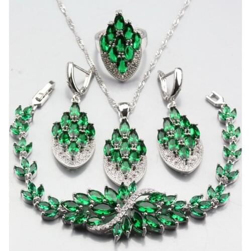 Trendy Style For Women Ring Size 6# 7# 8# 9# 10# Bracelet 20CM Green Zircon Jewelry Sets Decoration