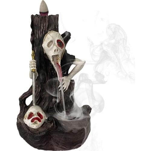Home Office Decor Painted Skull Back Flow Incense Incense Burner Skull Shape Resin Reflux Incense Burner