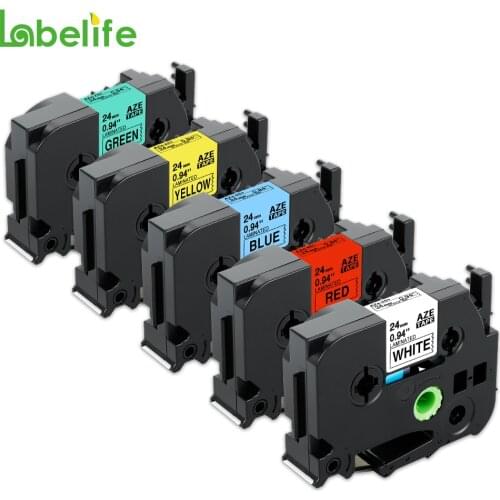 Labelife 5Pack Combo Set 24mm TZe-251,451,551,651,751 Label Tape Compatible for Brother P-Touch PT-330 350 520 540 Label Maker
