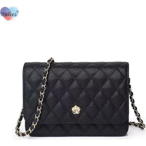 Small Chain Bag Women Genuine Leather Cowhide Plaid Golden Flora Lock Decoration Simple Flap Bag Lady Summer Wearing