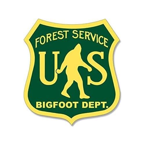 US Forest Service Bigfoot DEPT Sticker (Funny Sasquatch Big Foot Hunter)
