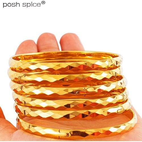 6mm 6pcs/lots openable Ethiopian Bracelets Dubai Bangles for Women Middle East Arabia African Gold Bangle Wedding Jewelry Gift