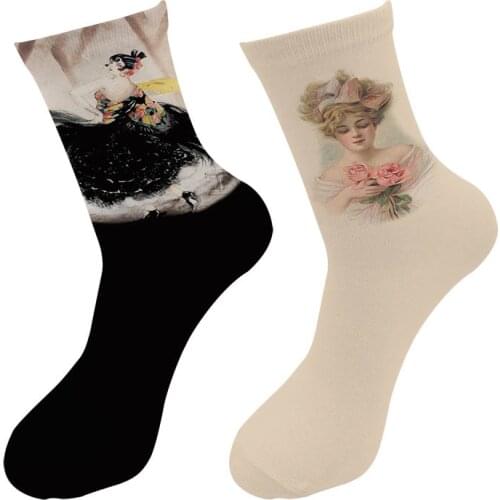 New 3D Printed Female Portrait Paint Crew Socks Men Black Swan Dance Beauty Women Painting Long Mens Dress Tube Socks
