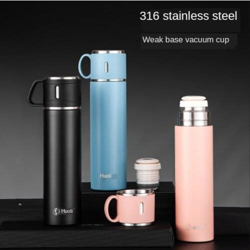 New Stainless Steel Vacuum Flask, Portable Double-layer Business Vacuum Insulated Water Bottle, Fashion Sports Pea Water Bottle