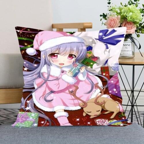 New Anime Girl Merry Christmas Pillowcase Wedding Decorative Pillow Cover Custom Printed Soft Satin Fabric Pillow Cases Not Fade