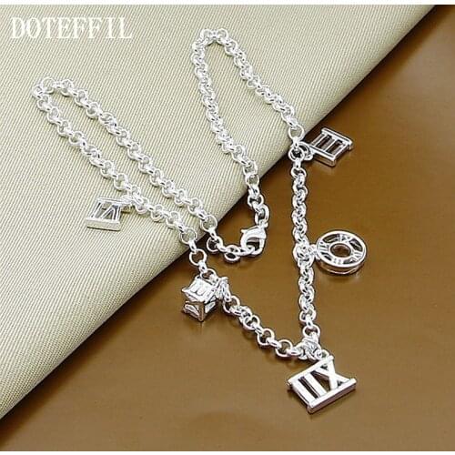 DOTEFFIL 925 Sterling Silver Roman Numerals Pendant Necklace For Women Wedding Engagement Party Fashion Charm Jewelry