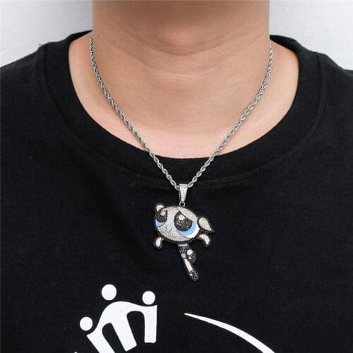 Cute Iced Out Cartoon Figure Pendant Necklace For Women Girl Fashion Designer Hip Hop Copper Jewelry Pave AAA Cubic Zircon