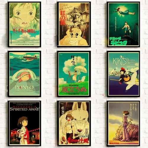 Hayao Miyazaki Anime Retro Posters Kraft Paper Printed Room Wall Decor Good Quality Posters