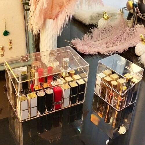 Transparent Lipstick Storage Box Cosmetic Organizer Lipstick Stand Plastic Box Perfume Cotton Swab Display Stand with Lid