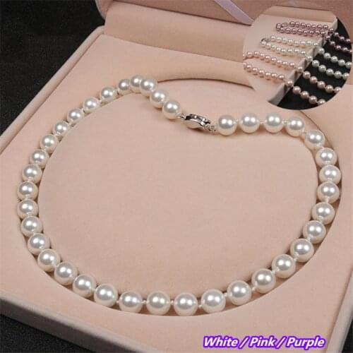 Romantic White Pink Purple 10 mm Diameter Freshwater Pearl Necklace for Women Men Girls Teens Wedding Pearl Necklaces 2021 Trend