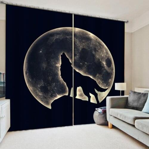 Beautiful Photo Fashion Customized 3D Curtains dog moon curtains black blackout curtains