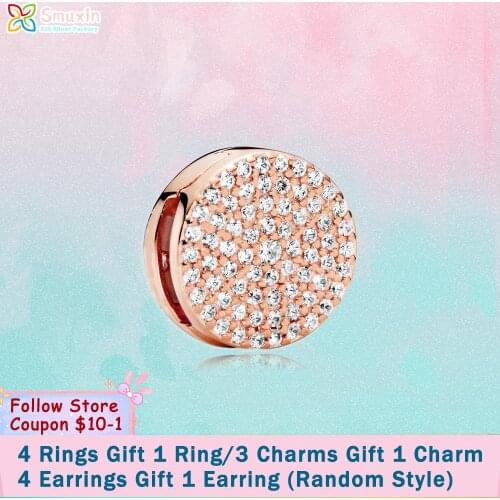 Smuxin 925 Sterling Silver Rose Dazzling Elegance Clip Charms fit Original Pandora Reflexion Bracelets Women Jewelry Girl Gift