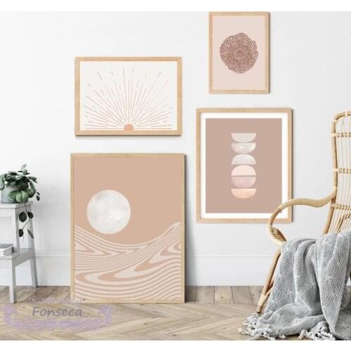 Mid Century Modern Canvas Painting Wall Art Pictures for Living Room Gallery Poster Abstract Tree Sun Moon Posters and Prints