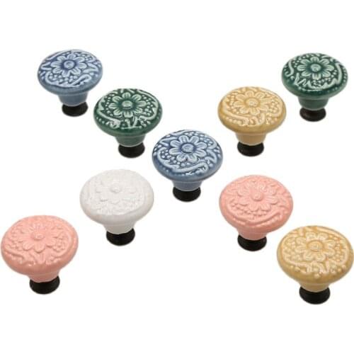 Vintage Ceramic Handle Wardrobe Drawer Cabinet Pulls Door Knobs Handle European-style Simple Furniture Single Hole Hardware