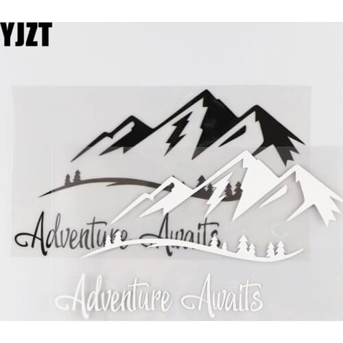 YJZT 19×10.9CM Adventure Awaits Vinyl Decal Car Sticker Cartoon Mountain Decor Black/Silver 4C-0285