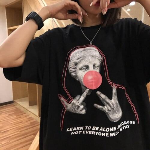 2020 women clothing summer gothic Print T-shirt graphic tees women Loose letter Breathable Tee Oversize tops Classic characters