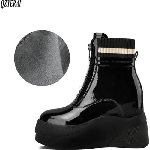 New Winter women shoes natural Genuine leather Chelsea boots ankle bottom of thick Warm fur Female boots 100% cowhide snow boots