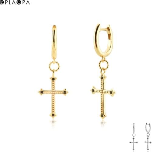 DPLAOPA 925 Sterling Silver Gold Plated Silver Spinel Pendant Large Cross Earrings Drop Earring Women Luxury Piercing Pendientes