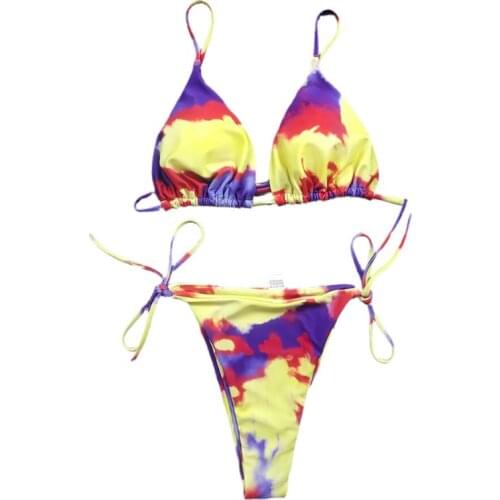 Women Brazilian Bikini Set Tie-Dye String Triangle Swimsuit Side Tie Beachwear
