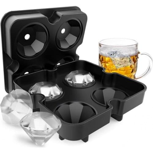 1PC Hot Large Ice Cube Tray Pudding Mold 3D Diamond-shaped Silicone Mold 4-Cavity DIY Ice Maker Kitchen Accessories