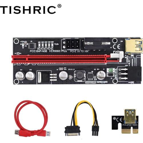 10Pcs TISHRIC 6LED VER009S Pcie PCI-E Riser Card Ver 009S Plus USB 3.0 SATA 15Pin to 6pin Extender Adapter For BTC Mining Miner
