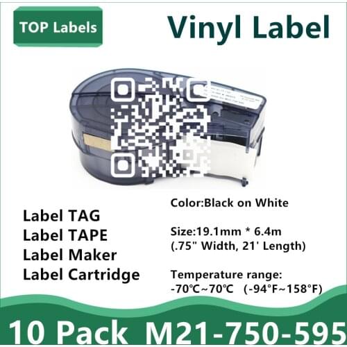 10 Pack Label Tape M21-750-595 Ribbon Vinyl Labels for BMP21-PLUS BMP21 LAB for Indoor/Outdoor Identification, Laboratory