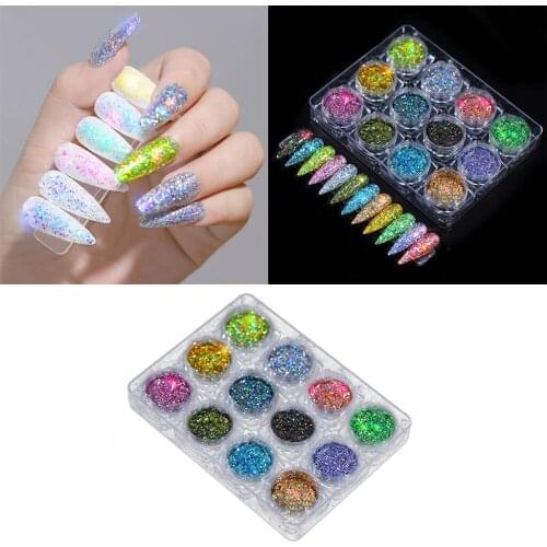 12Colors Mixed Nail Glitter Powder Sequins Colorful Nail Flakes Sticker 3d DIY Nail Sliders Dust For Nail Art Decorations