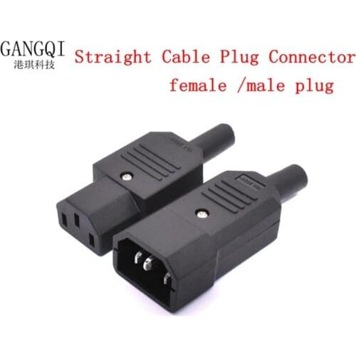 2 Set IEC Straight Cable Plug Connector C13 C14 10A 250V Black Female Male Plug Rewirable Power Connector 3 Pin AC Socket