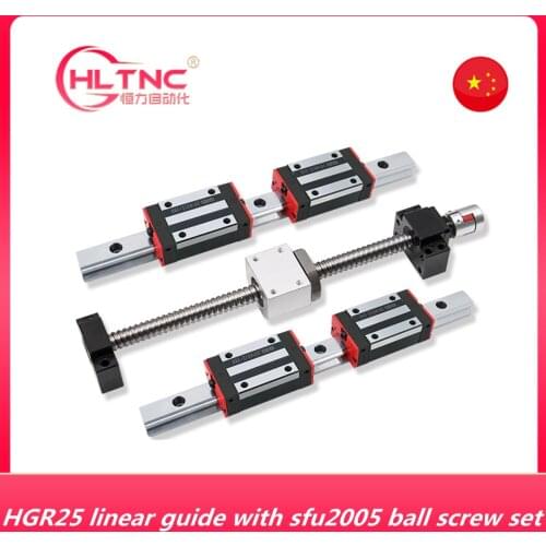 2PC HGR25 Linear guides+4PC HGH25CA HGW25CC blocks carriages+1PC SFU2005 Ball Screw+BK/BF15 End Support+Coupling+Nut Housing CNC