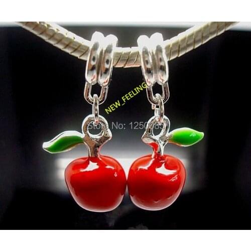 20pcs Beautiful Enamel Red Apple Pedants fit European Charms Bracelet and Necklace