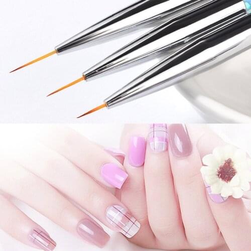 3 Pcs Nail Art Lines Painting Pen Brush Set Manicure UV Gel Sequins Polish Tips Decor Drawing Tools MPwell