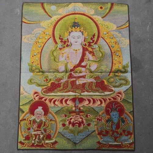 35" Thangka embroidery Tibetan Buddhism silk embroidery brocade Nepal Maitreya Bodhisattva statue Thangkas