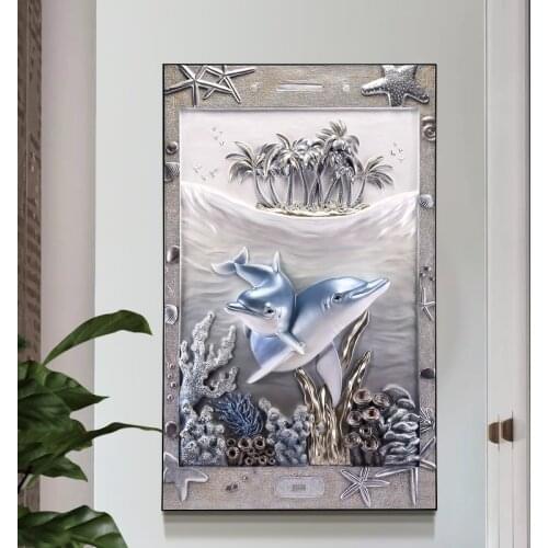 3D Entrance Painting Simple Home Vertical Version Atmospheric Aisle Blue Dolphin Hanging Painting